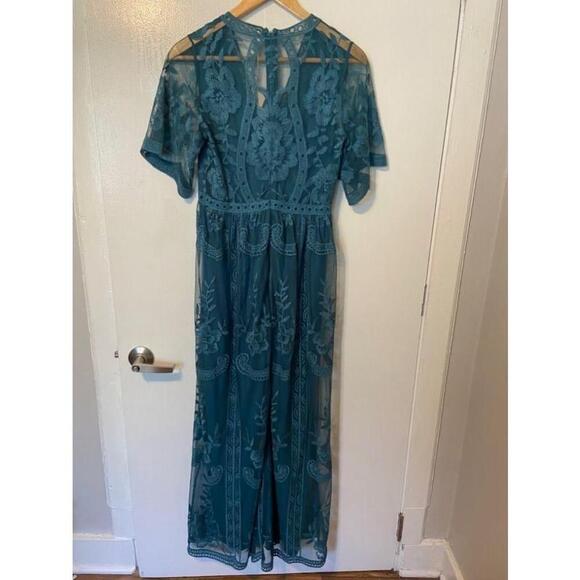 New with Tag Pink Blush Dark Turquoise Lace Mesh Overlay Maxi Dress Sz S (Flaw) - Picture 6 of 6